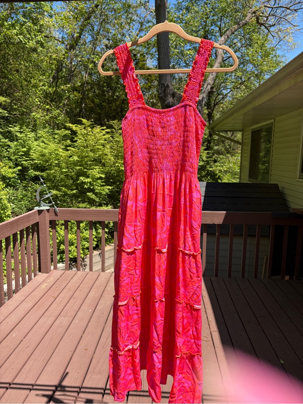 Sleeveless Pink Smocked Maxi Dress 13” ptp without stretch. Stretch to 18